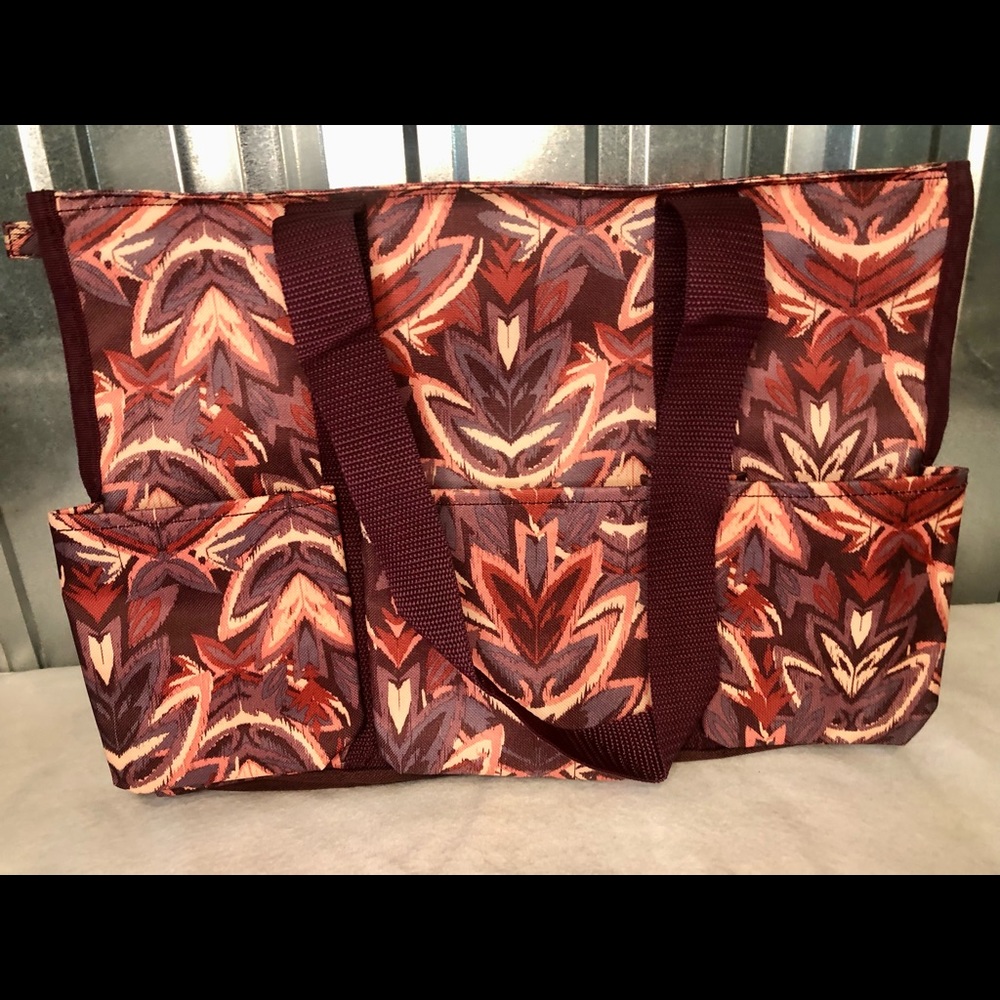 Thirty-One Zip Top Organizing Utility Tote - Floral Ikat